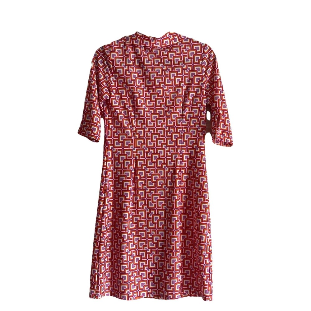 Jude Connally Geometric Print Dress Small Orange Collar V-Neck Knee Length Scuba - Picture 2 of 10